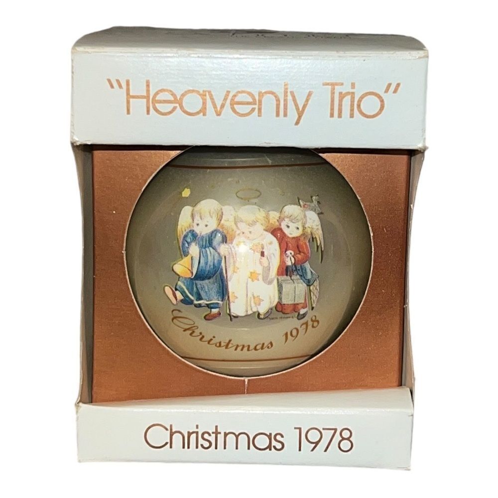 Schmid Berta Hummel Heavenly Trio 1978 Christmas Glass Ornament W Box